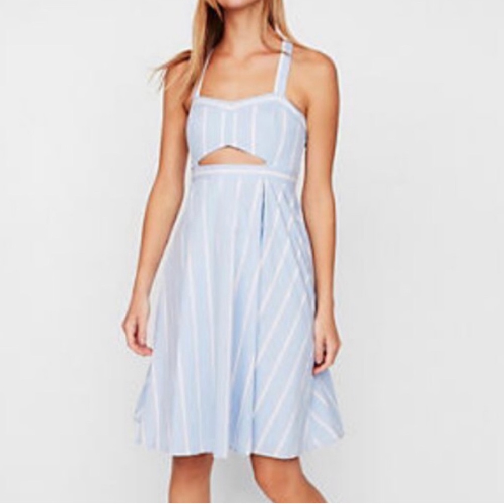 Express Blue & White Striped Cutout Dress - Size 10